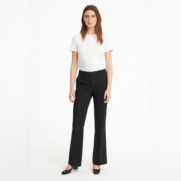 THEORY  Black Cotton Wide-Leg Trouser Pants - Picture 1 of 6